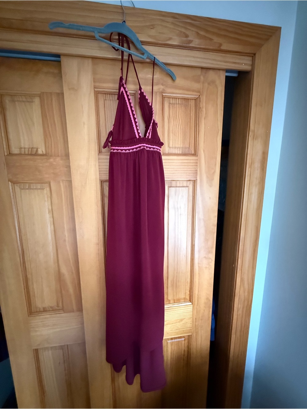 Express Burgundy Maxi Dress with Pink Trim